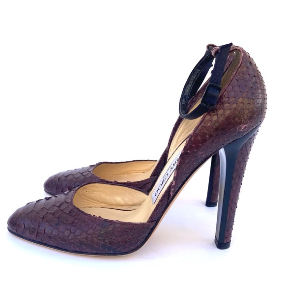 JIMMY CHOO SNAKE SKIN CLOSED TOE ANKLE STRAP HEELS SIZE 37.5 - Picture 2 of 10